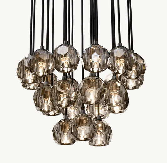 BOULE DE CRISTAL SMOKE GLASS ROUND CLUSTER CHANDELIER 24"