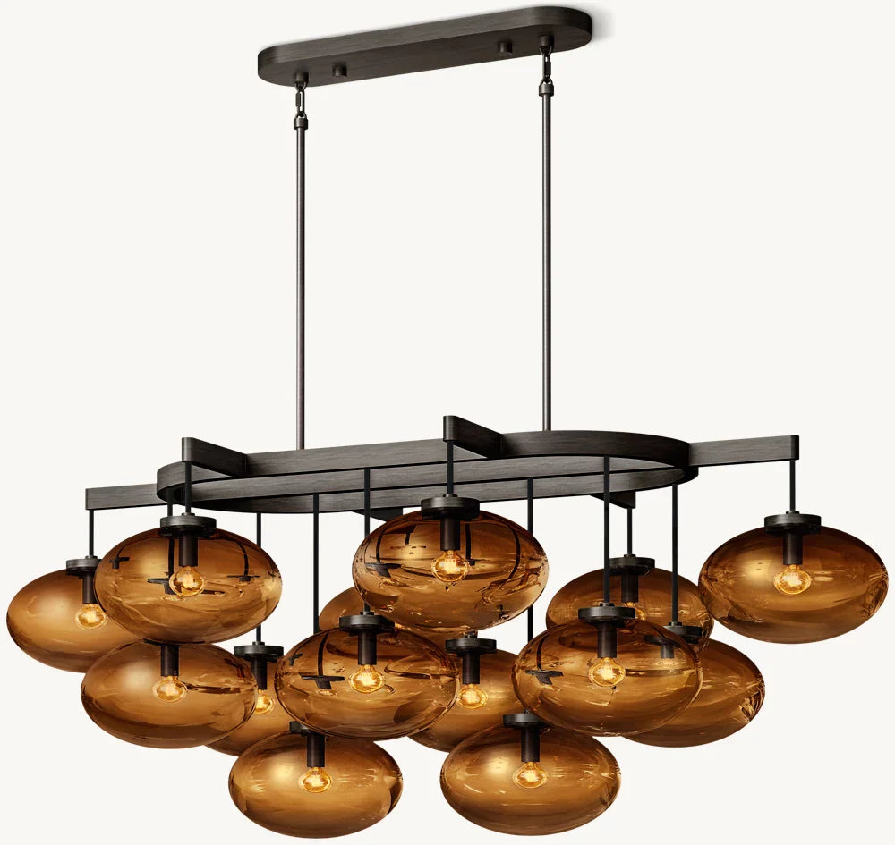 CABRETTE AMBER GLASS LINEAR CHANDELIER 54"