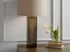 Adrano Table Lamp in Gold with Natural Shade
