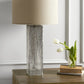 Adrano Table Lamp in Silver with Natural Shade