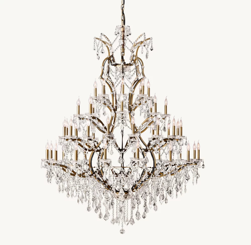 19TH C. ROCOCO IRON & CRYSTAL ROUND CHANDELIER 60"
