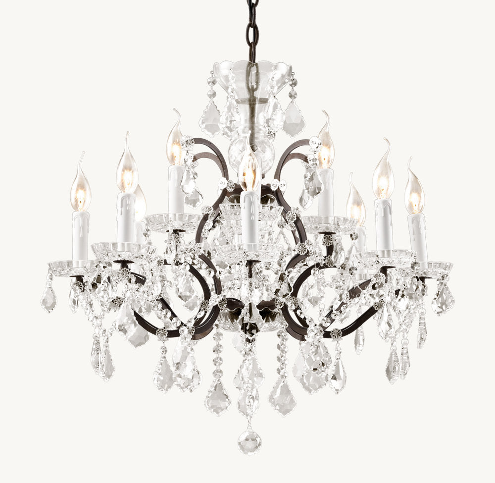 19TH C. ROCOCO IRON & CRYSTAL ROUND CHANDELIER 28"