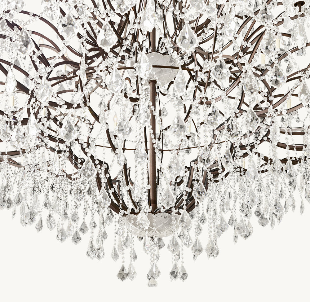 19TH C. ROCOCO IRON & CRYSTAL ROUND CHANDELIER 101"