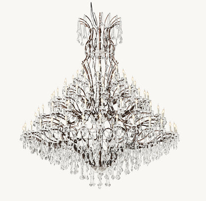 19TH C. ROCOCO IRON & CRYSTAL ROUND CHANDELIER 101"