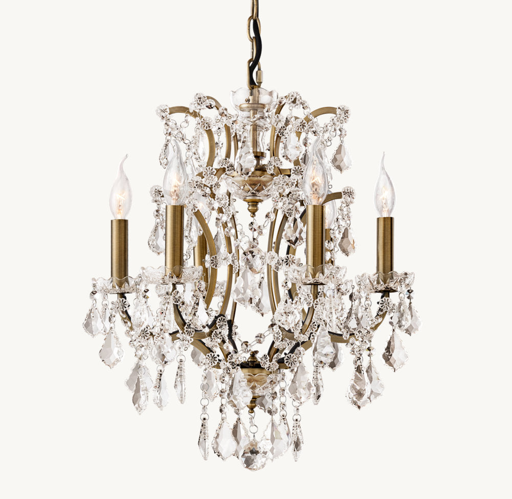 19TH C. ROCOCO IRON & CRYSTAL ROUND CHANDELIER 18"