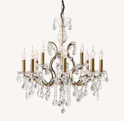 19TH C. ROCOCO IRON & CRYSTAL ROUND CHANDELIER 28"