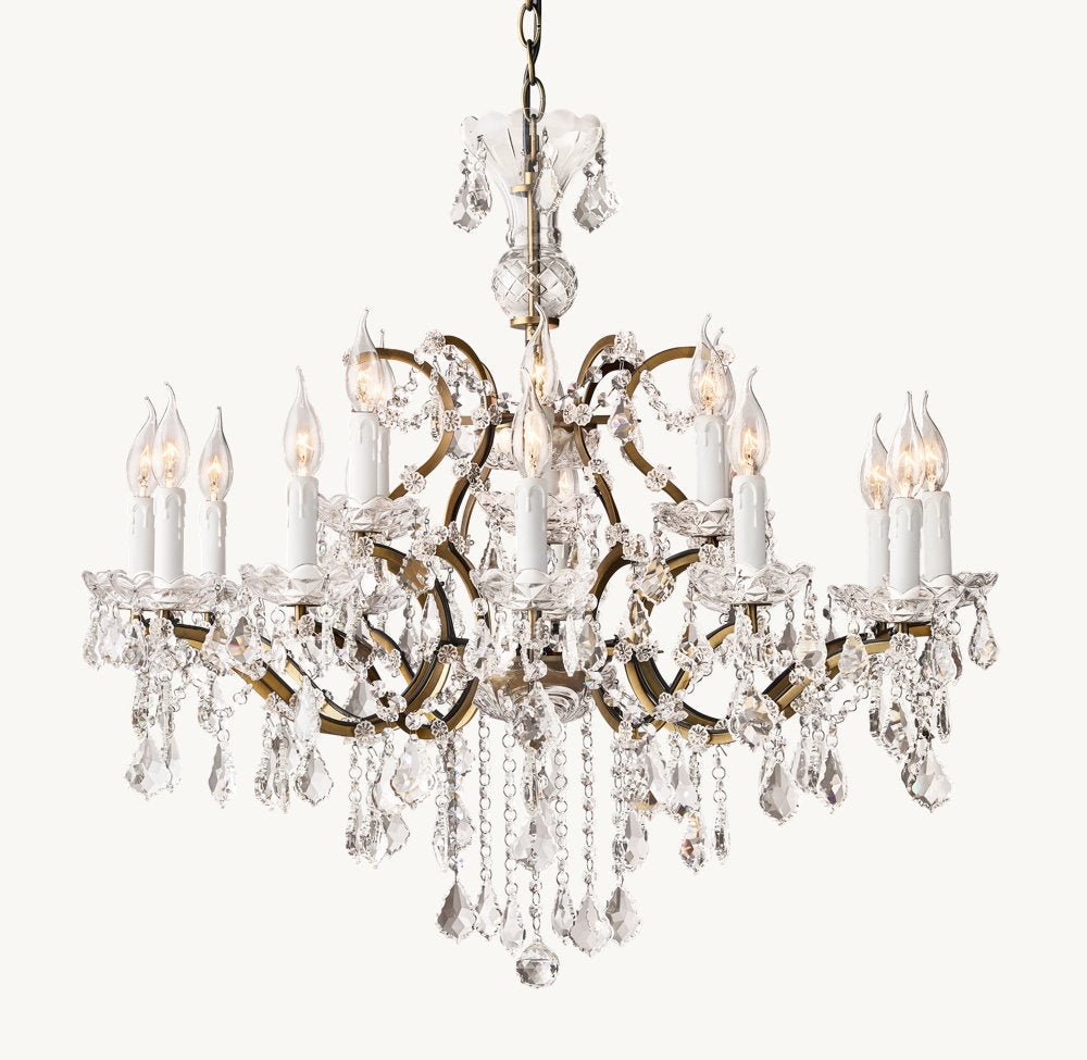 19TH C. ROCOCO IRON & CRYSTAL ROUND CHANDELIER 33"