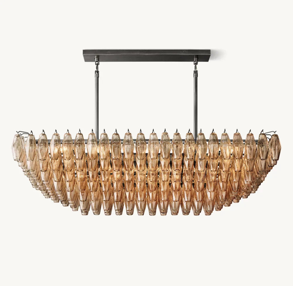 CHIARA SMOKE GLASS TIERED RECTANGULAR CHANDELIER 54"